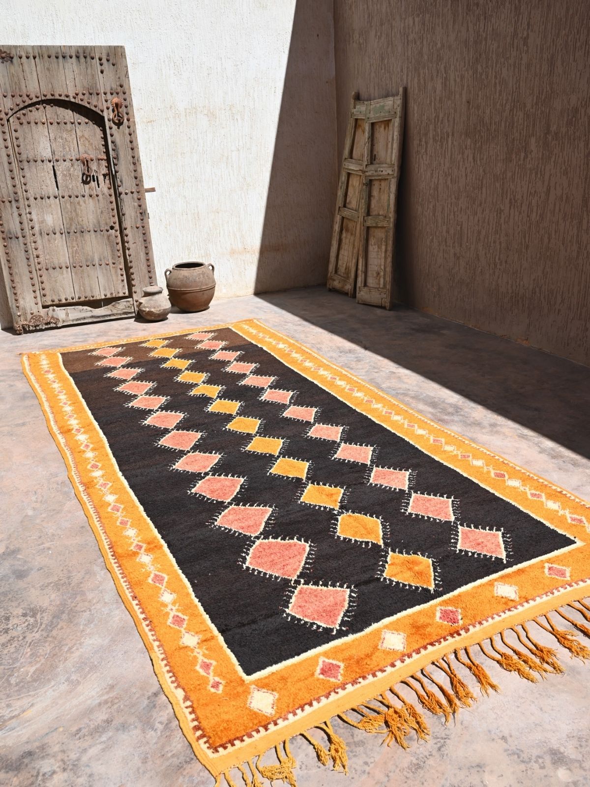 Taznakht Vintage Moroccan Runner Rug - Black & Orange 176x420cm