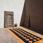 Taznakht Vintage Moroccan Runner Rug - Black & Orange 176x420cm