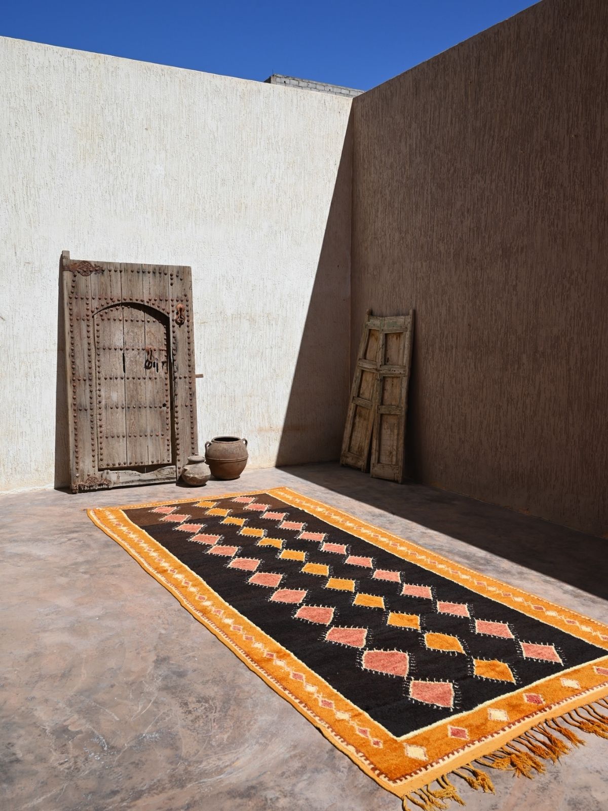 Taznakht Vintage Moroccan Runner Rug - Black & Orange 176x420cm