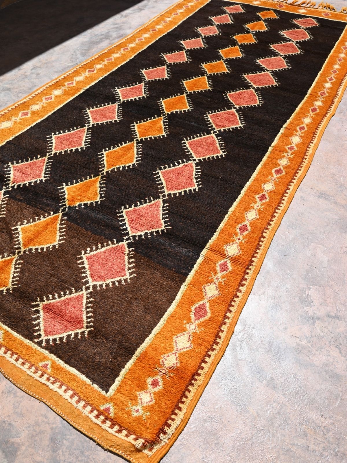 Taznakht Vintage Moroccan Runner Rug - Black & Orange 176x420cm