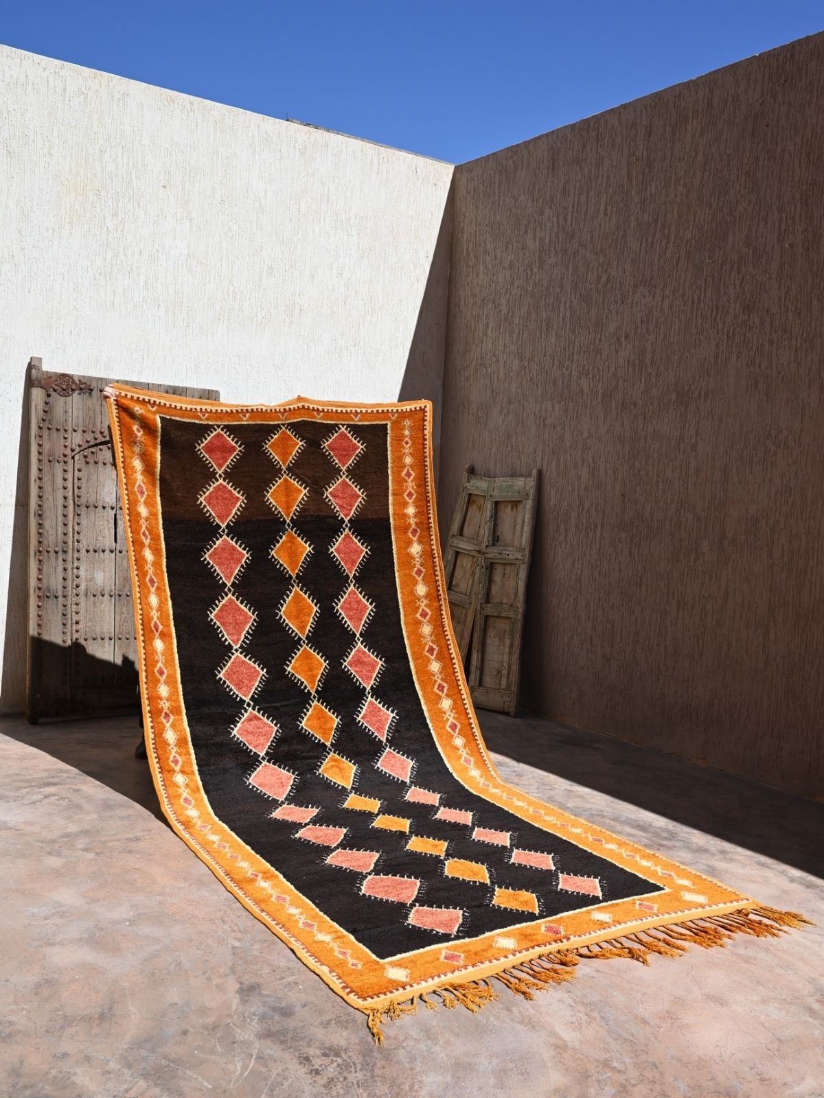 Taznakht Vintage Moroccan Runner Rug - Black & Orange 176x420cm