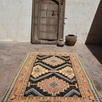 Taznakht Vintage Moroccan Rug - Henna Pink & Blue 160x255cm
