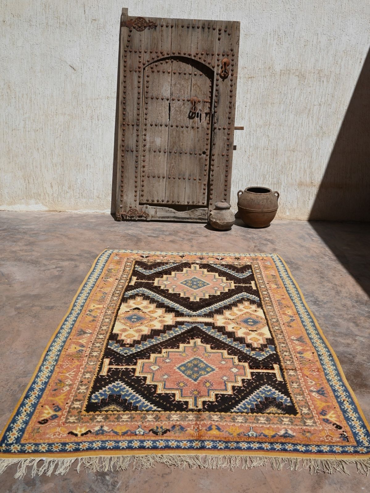 Taznakht Vintage Moroccan Rug - Henna Pink & Blue 160x255cm
