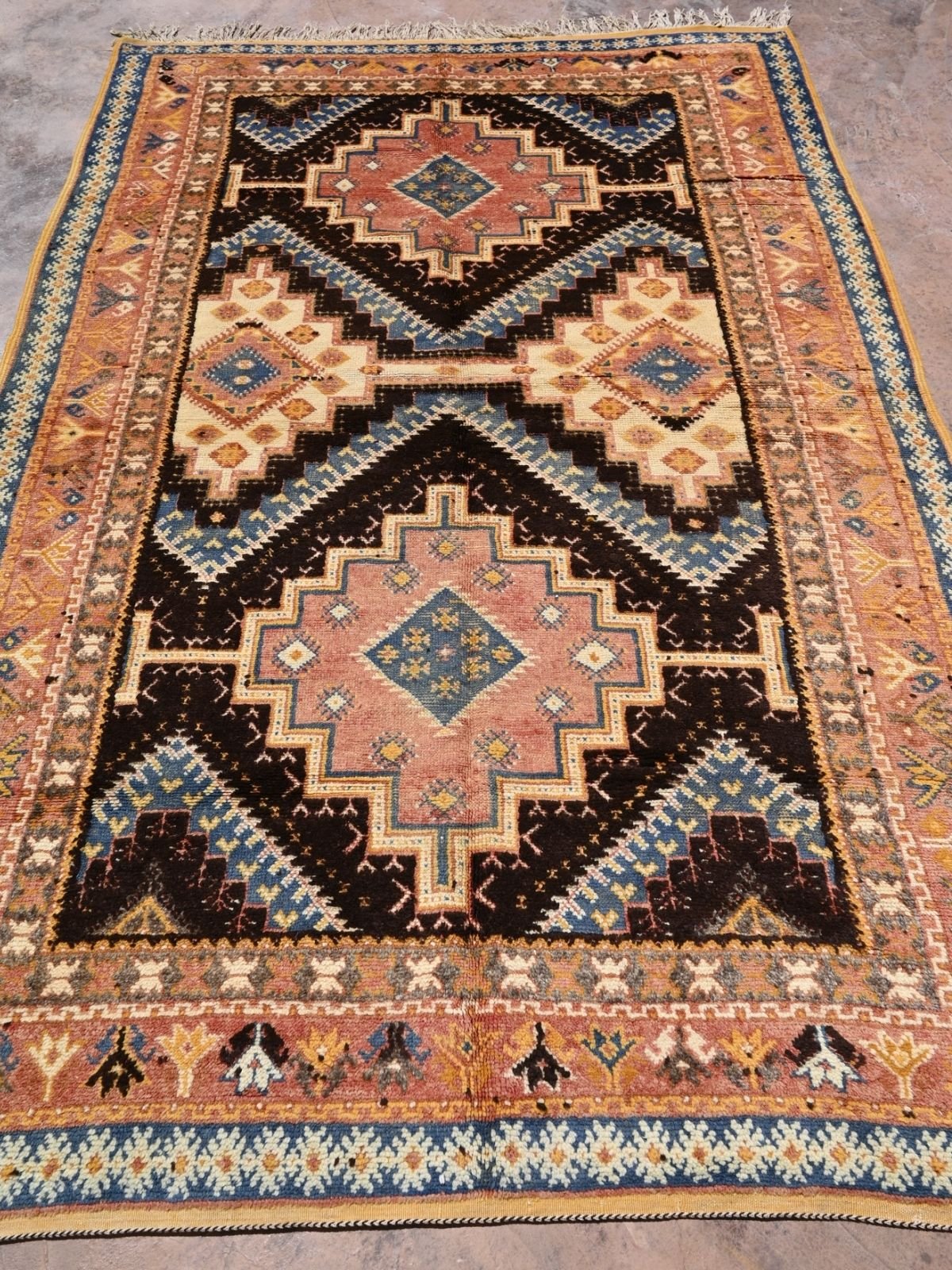 Taznakht Vintage Moroccan Rug - Henna Pink & Blue 160x255cm