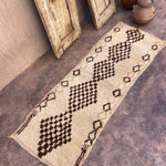 Small Vintage Moroccan rug beni mini rug cream and brown 5 diamonds