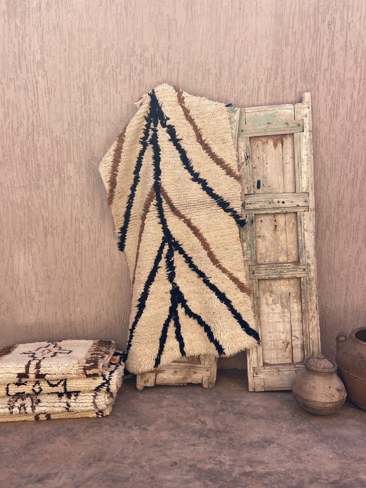 Vintage Beni Mini Rug - Cream, Black & Brown Lines 85x170cm