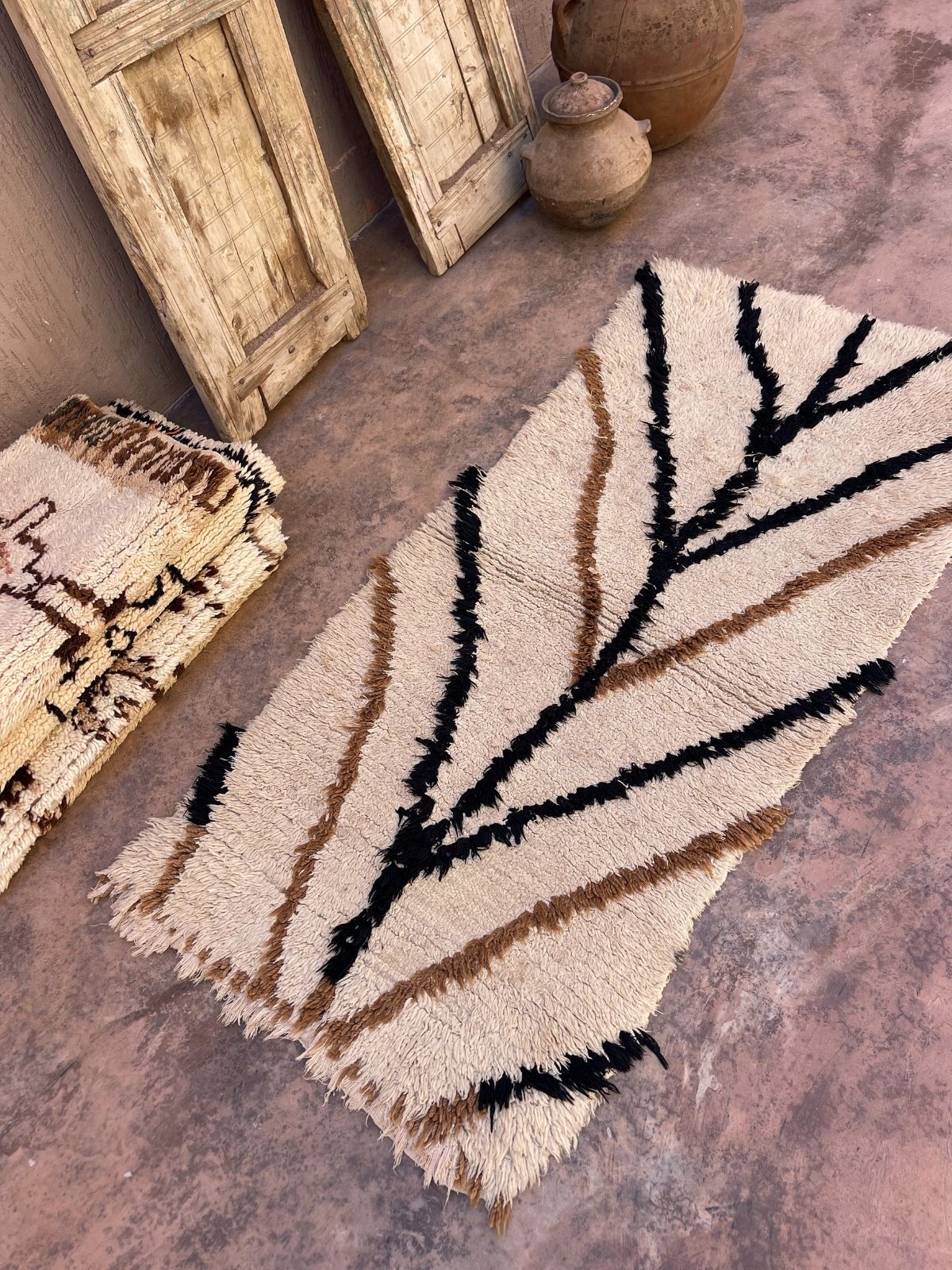 Vintage Beni Mini Rug - Cream, Black & Brown Lines 85x170cm