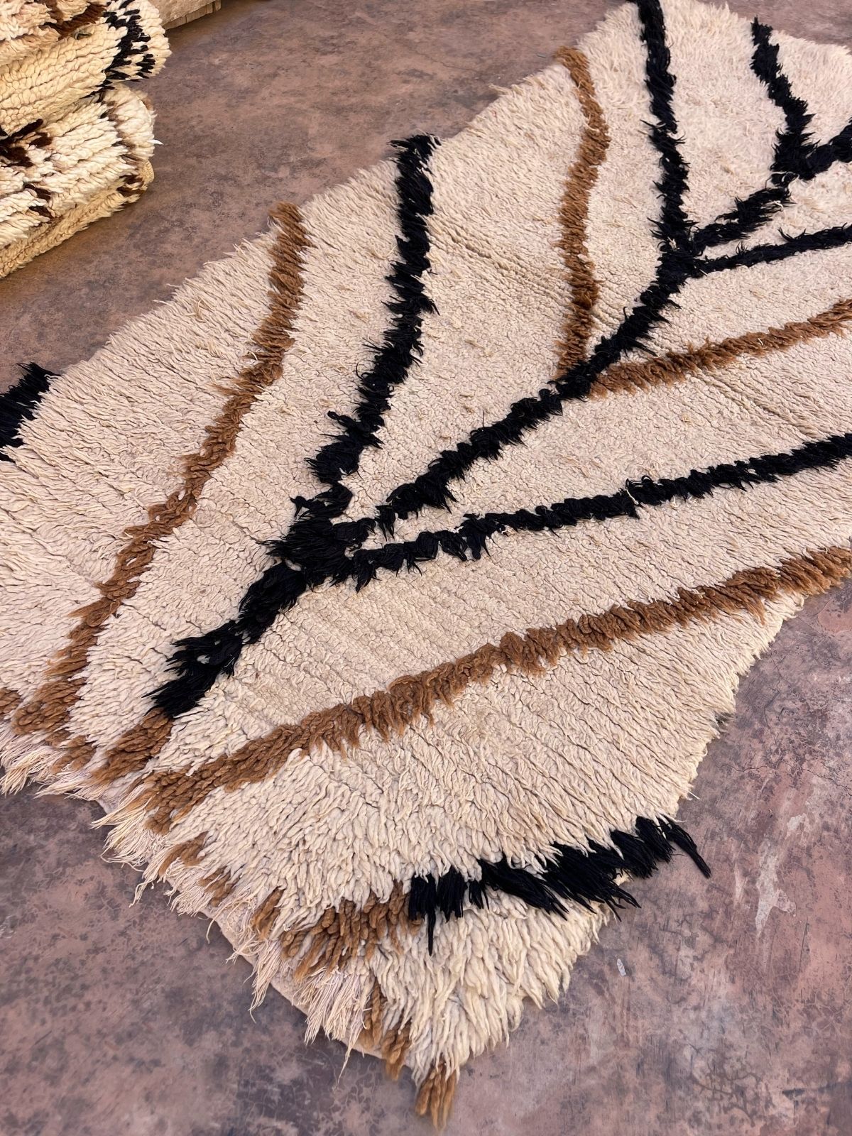 Vintage Beni Mini Rug - Cream, Black & Brown Lines 85x170cm