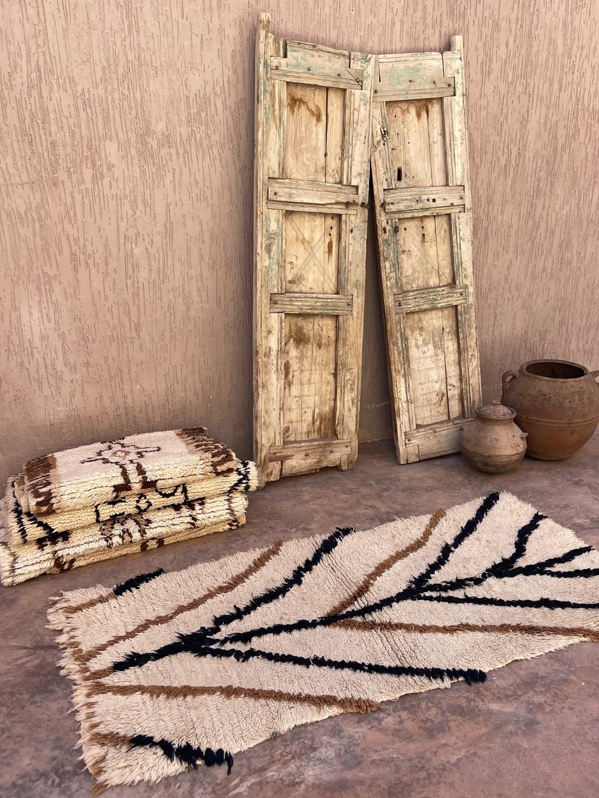 Vintage Beni Mini Rug - Cream, Black & Brown Lines 85x170cm