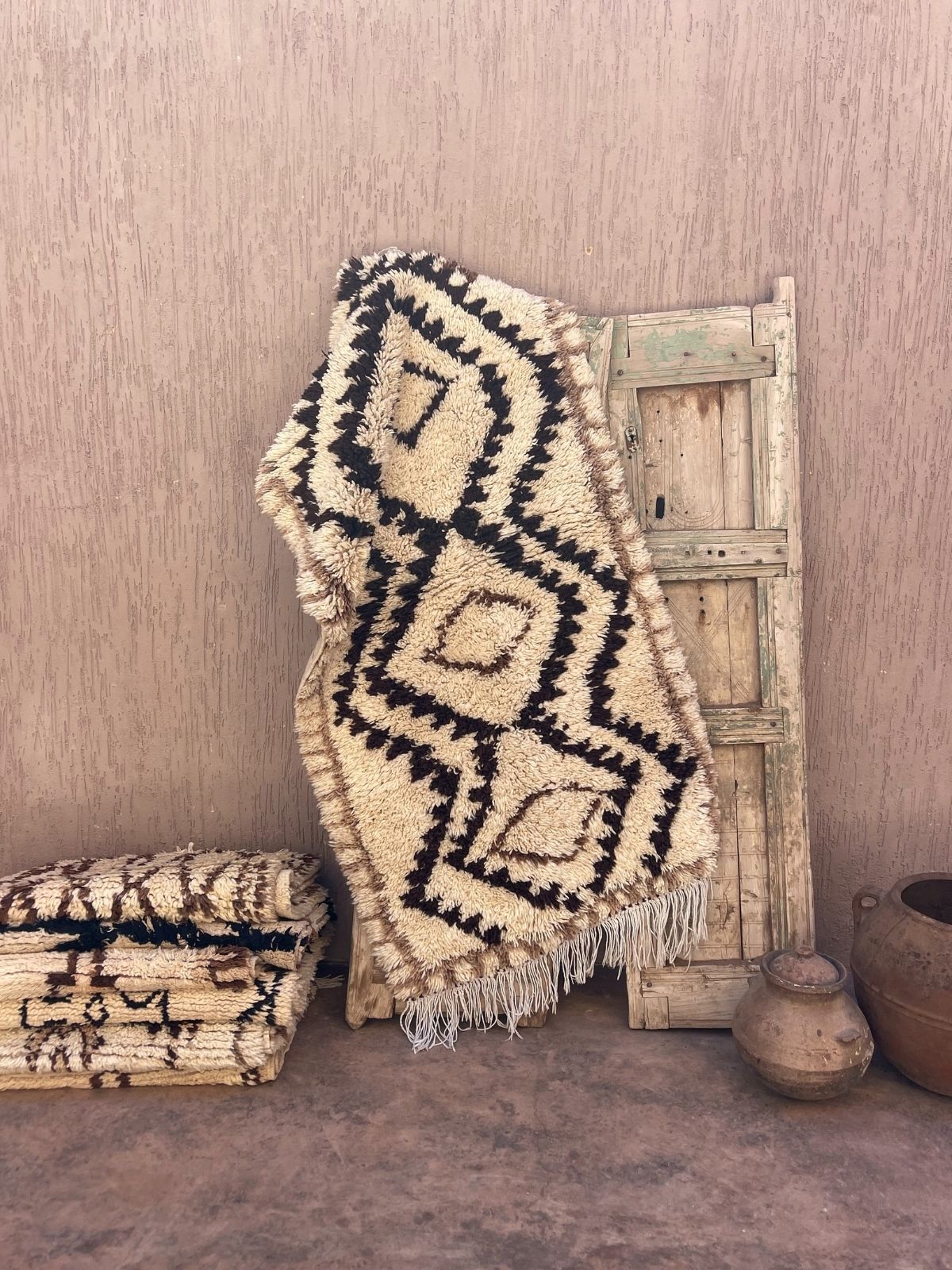 Vintage Beni Mini Rug - Cream Brown Diamonds 90x180cm