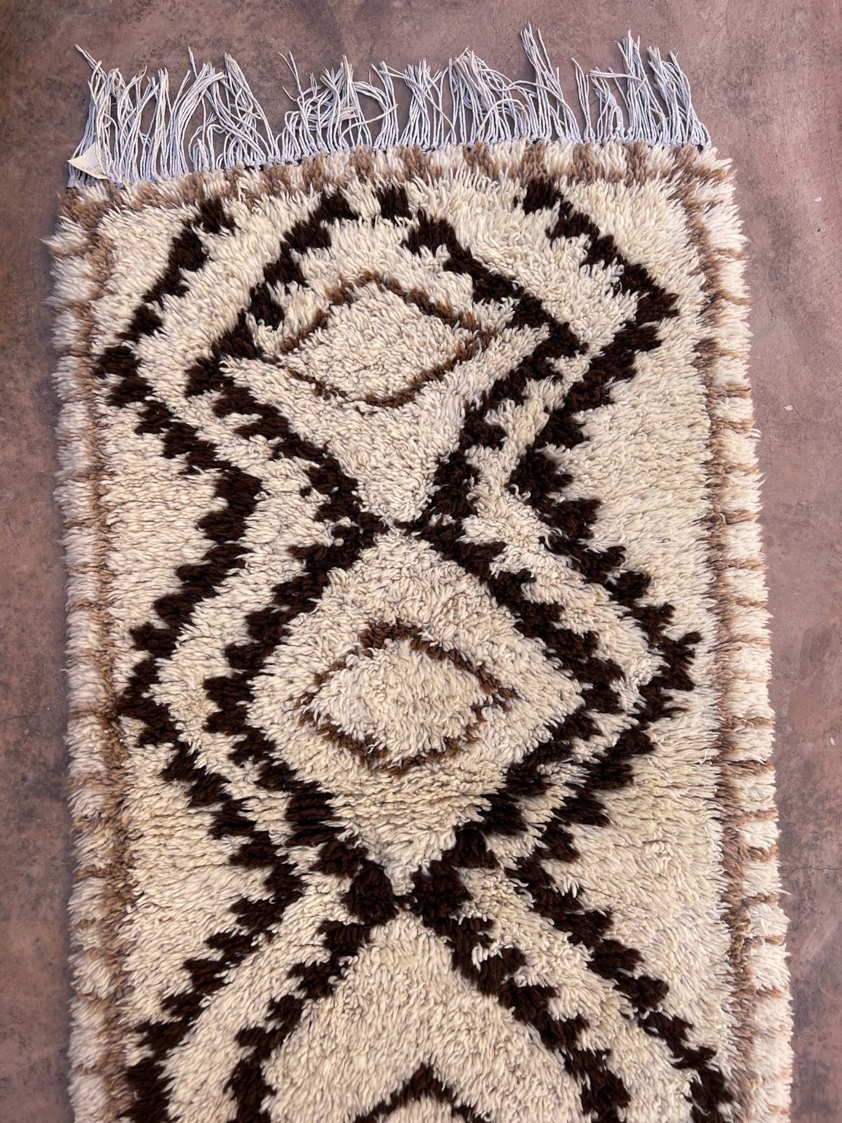 Vintage Beni Mini Rug - Cream Brown Diamonds 90x180cm