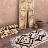 Vintage Beni Mini Rug - Cream Brown Diamonds 90x180cm