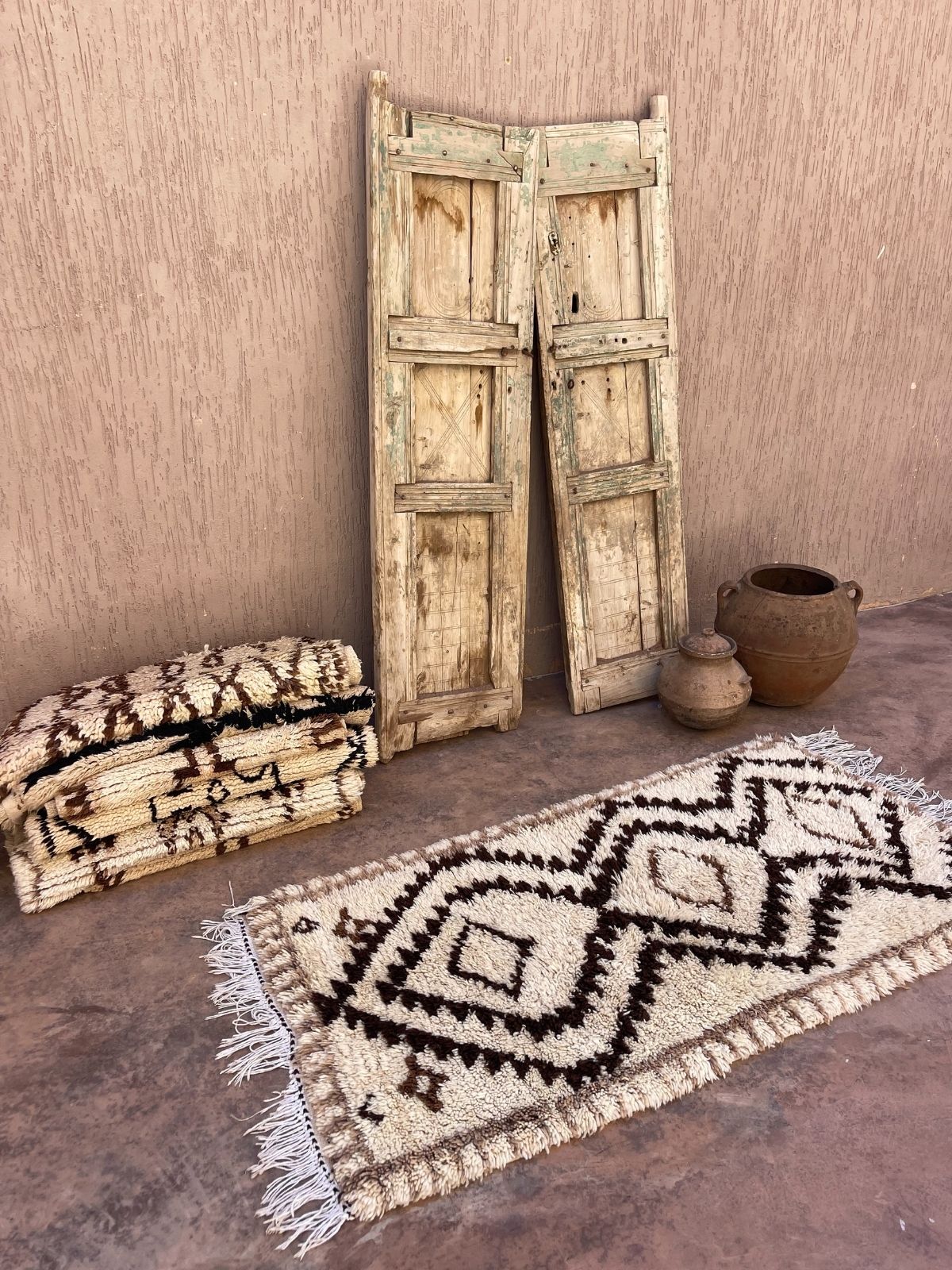 Vintage Beni Mini Rug - Cream Brown Diamonds 90x180cm