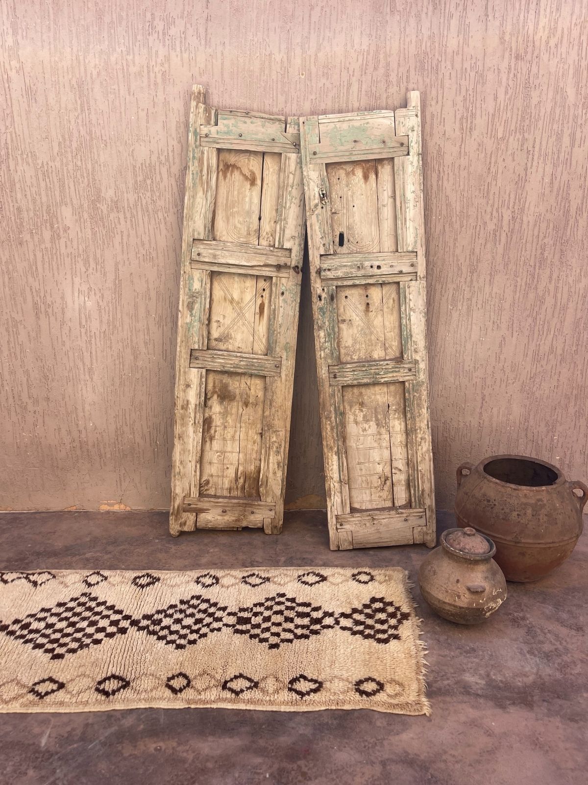 Vintage Beni Mini Rug cream with brown diamonds