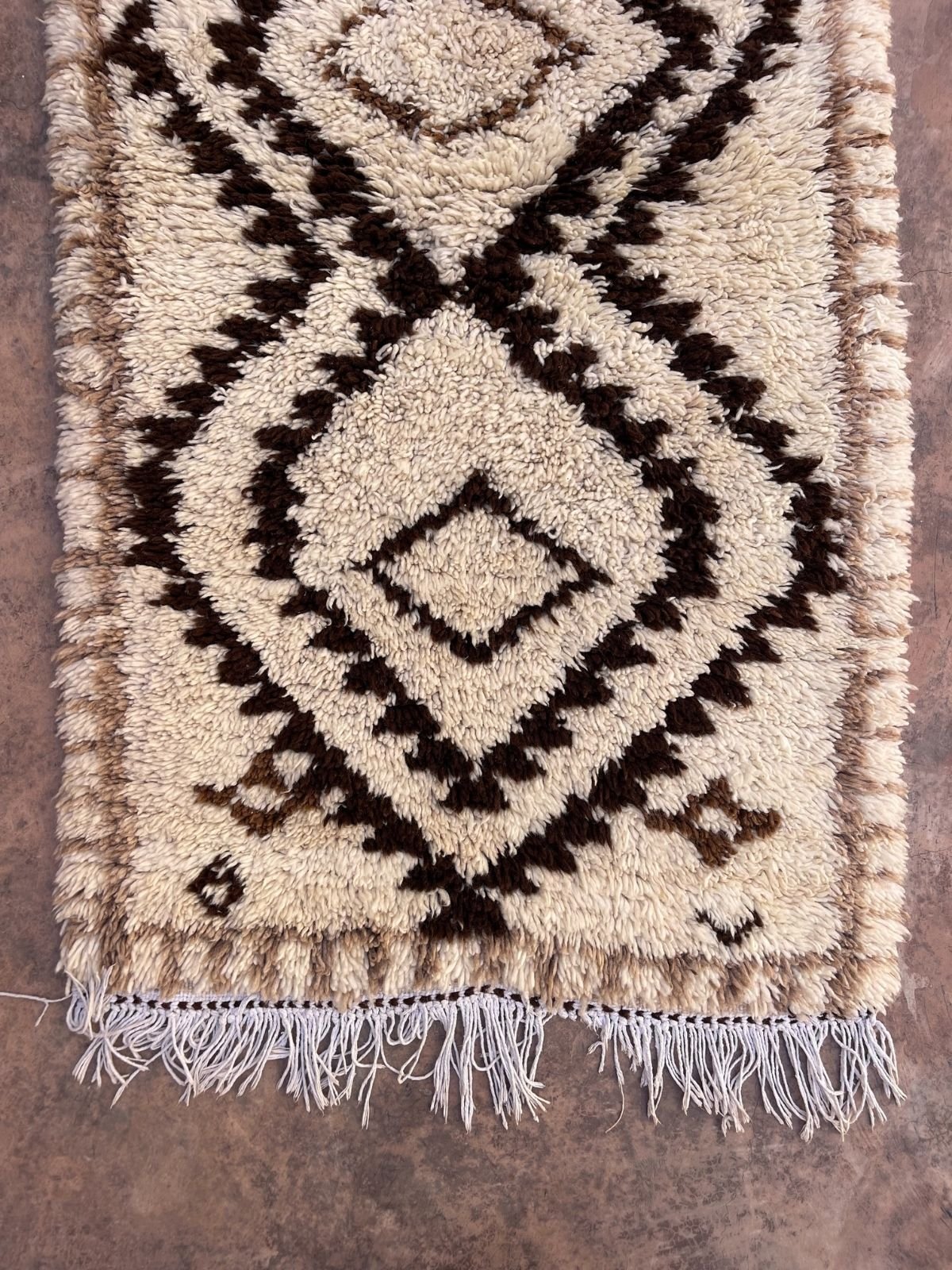 Vintage Beni Mini Rug - Cream Brown Diamonds 90x180cm