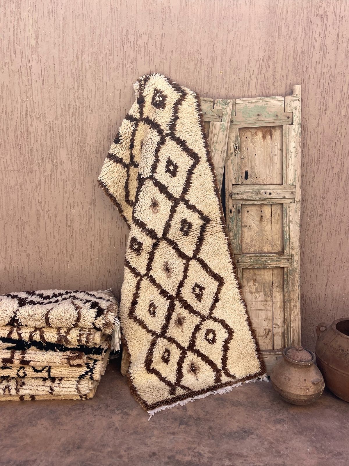 Vintage Beni Mini Rug - Cream Brown Diamonds 80x195cm