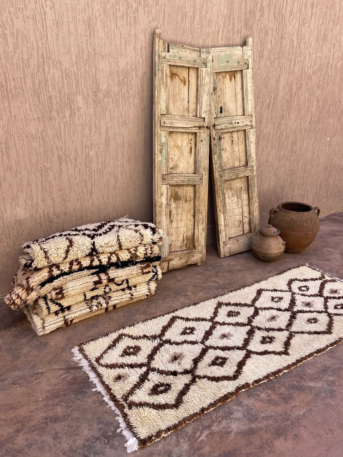 Vintage Beni Mini Rug - Cream Brown Diamonds 80x195cm