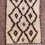 Vintage Beni Mini Rug - Cream Brown Diamonds 80x195cm