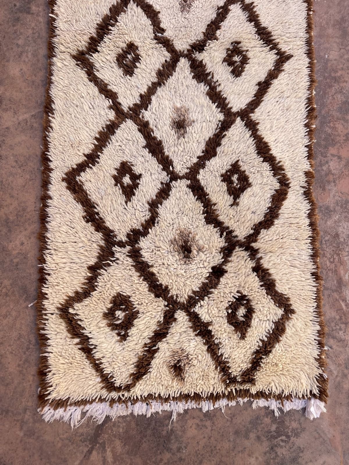 Vintage Beni Mini Rug - Cream Brown Diamonds 80x195cm