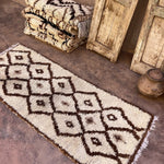 Vintage Beni Mini Rug - Cream Brown Diamonds 80x195cm
