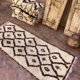 Vintage Beni Mini Rug - Cream Brown Diamonds 80x195cm