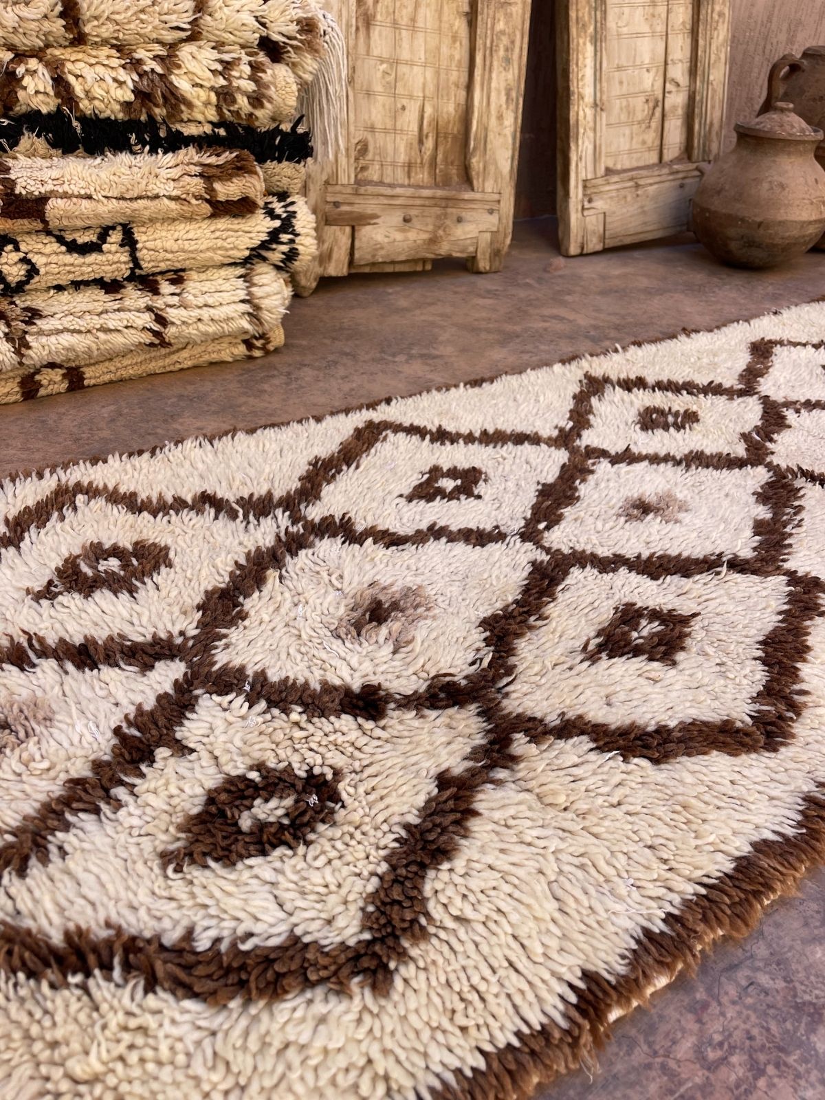 Vintage Beni Mini Rug - Cream Brown Diamonds 80x195cm