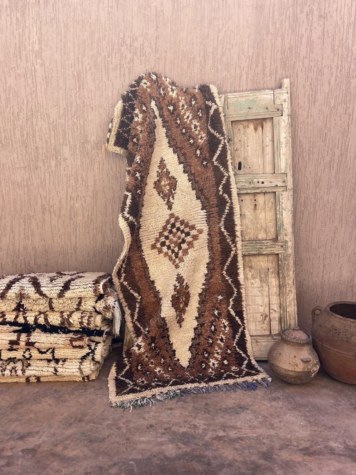Vintage Beni Runner Rug - Brown Diamond 86x220cm
