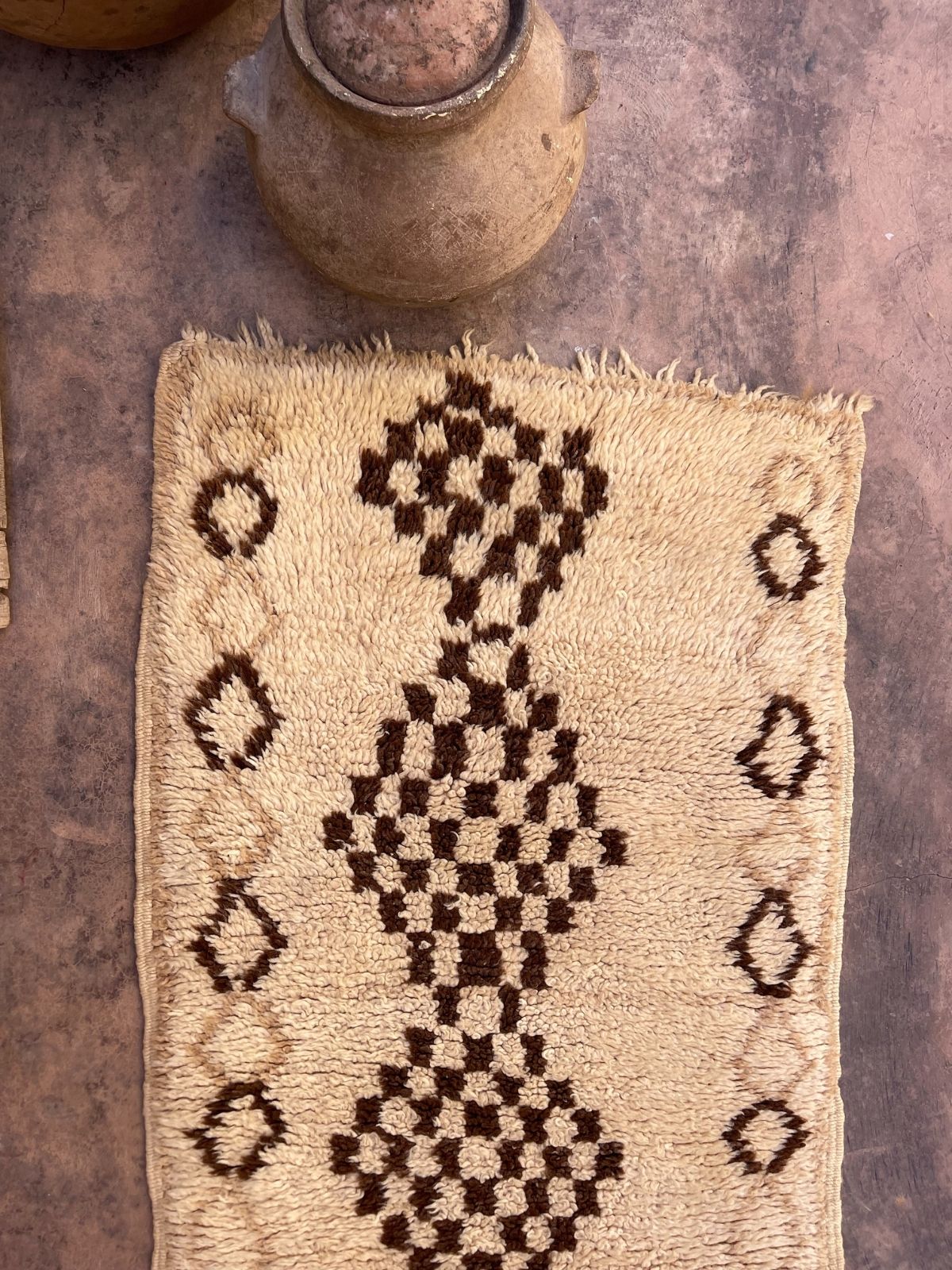Vintage Beni Mini Rug cream with brown diamonds