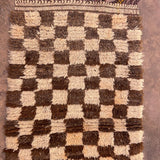 Vintage Beni Mini Rug - Cream Brown Check 70x175cm