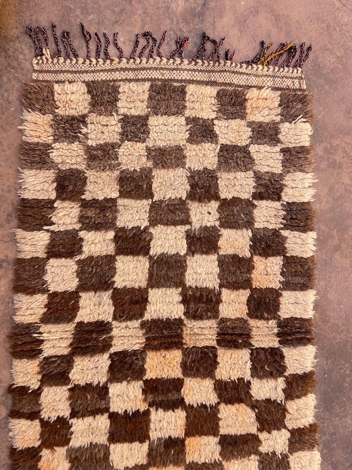 Vintage Beni Mini Rug - Cream Brown Check 70x175cm