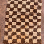 Vintage Beni Mini Rug - Cream Brown Check 70x175cm