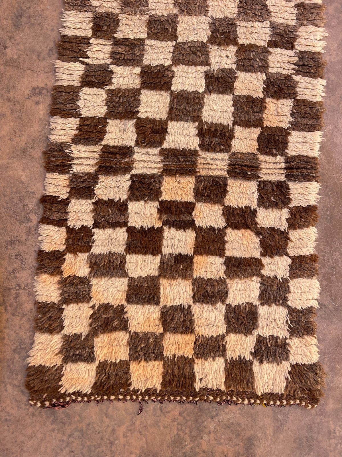 Vintage Beni Mini Rug - Cream Brown Check 70x175cm