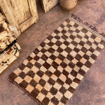 Vintage Beni Mini Rug - Cream Brown Check 70x175cm