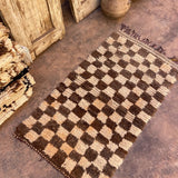 Vintage Beni Mini Rug - Cream Brown Check 70x175cm