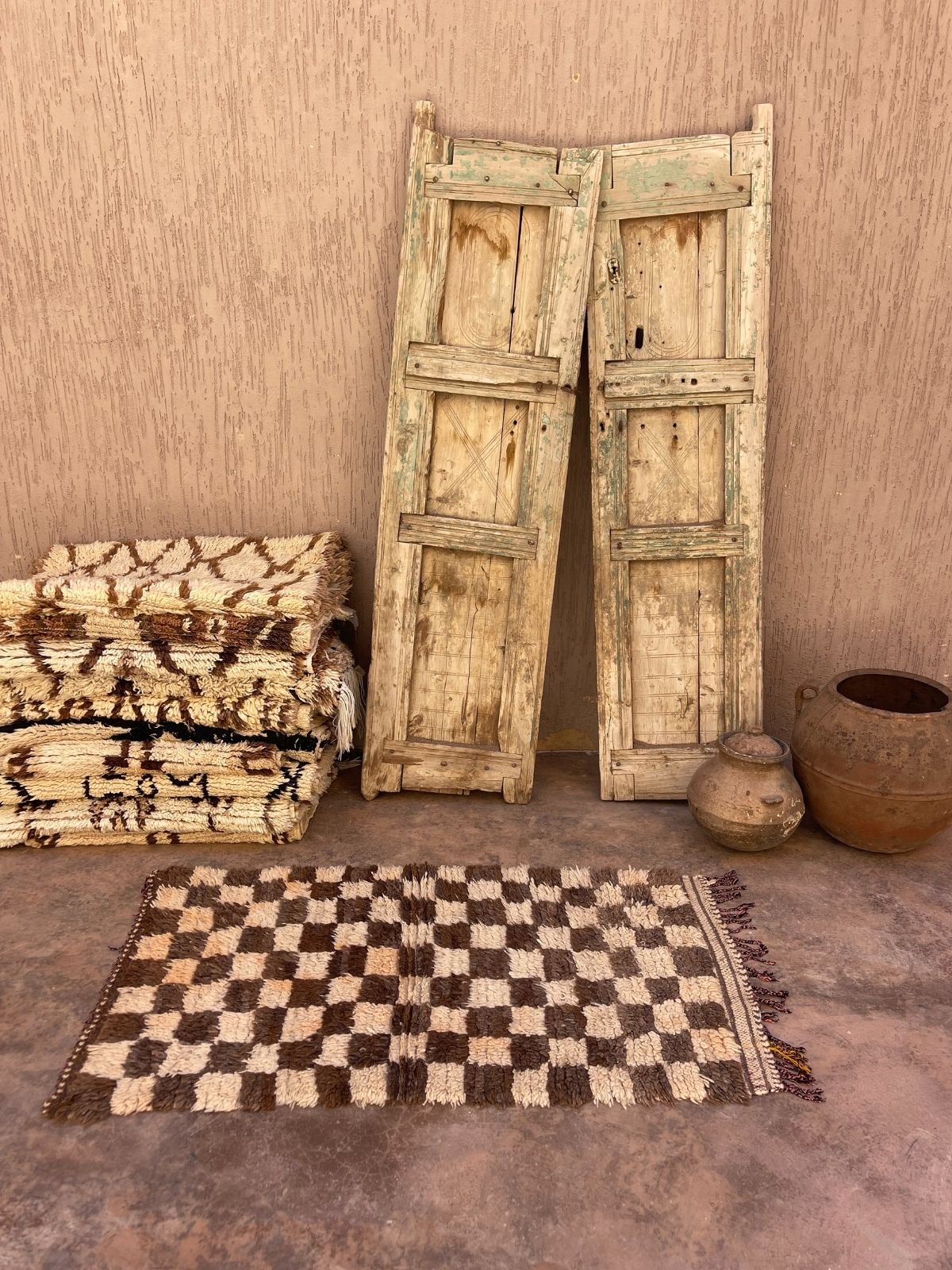 Vintage Beni Mini Rug - Cream Brown Check 70x175cm