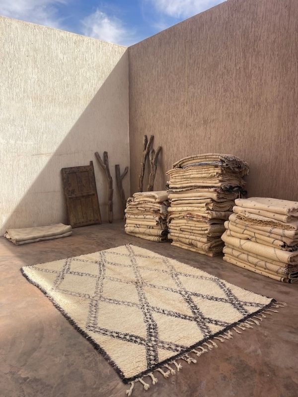 Vintage Beni Ourain Rug - Cream & Charcoal 185x280cm - Nouvelle Nomad