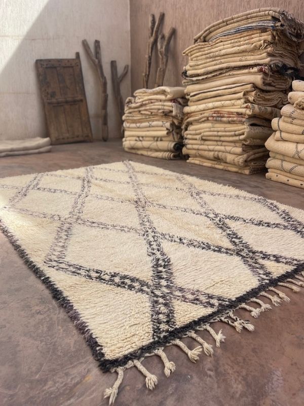 Vintage Beni Ourain Rug - Cream & Charcoal 185x280cm - Nouvelle Nomad