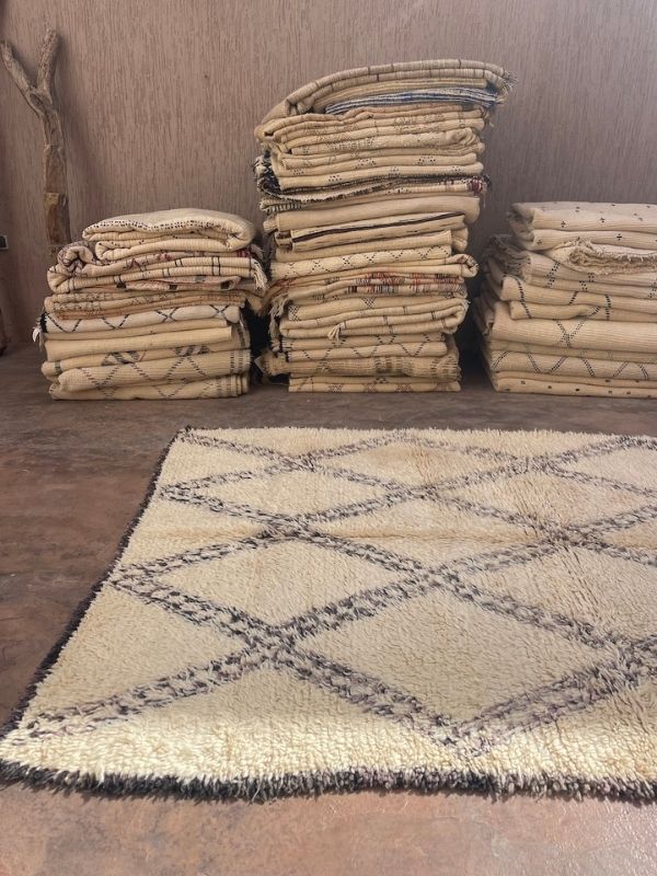 Vintage Beni Ourain Rug - Cream & Charcoal 185x280cm - Nouvelle Nomad