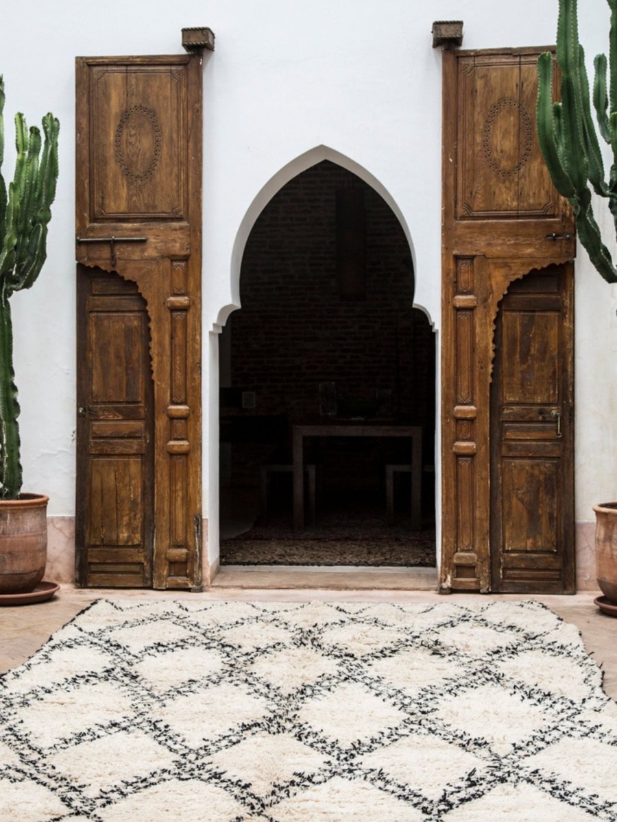 Vintage Beni Ourain Rug - Cream & Charcoal GeometricNouvelle Nomad