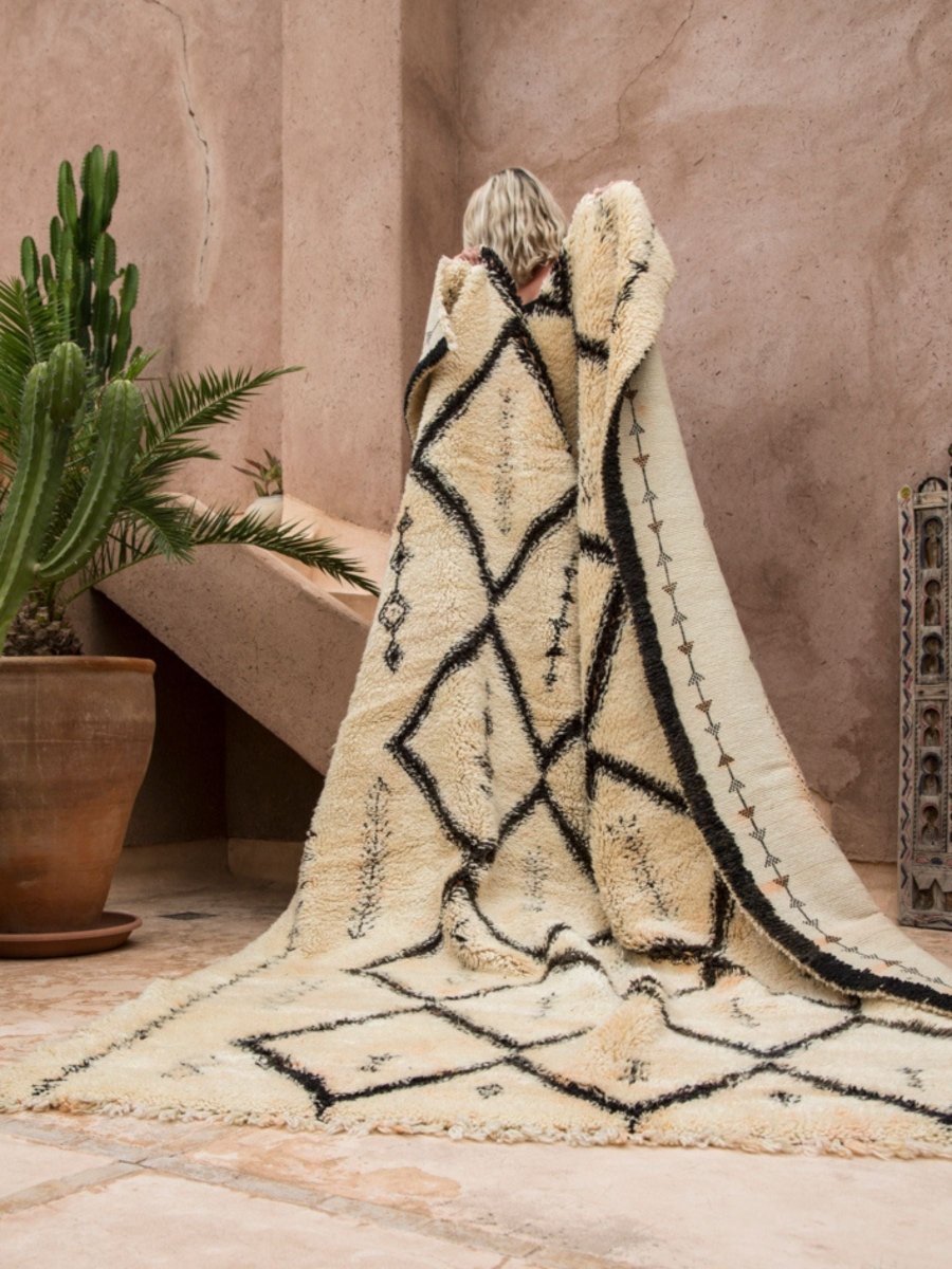 Vintage Beni Ourain Rug - Cream & BlackNouvelle Nomad