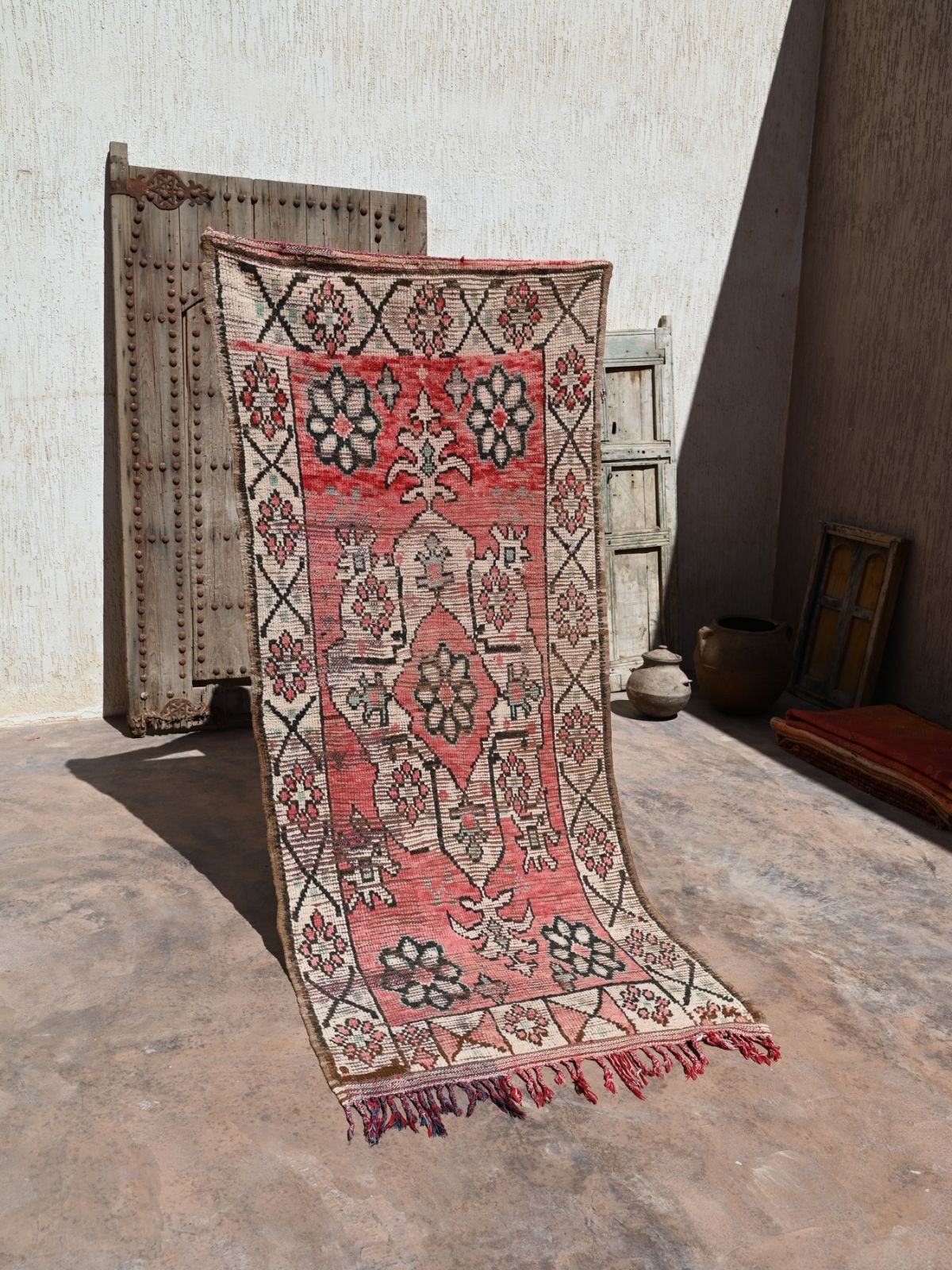 Boujad Vintage Moroccan Runner Rug - Red & Brown 100x245cm