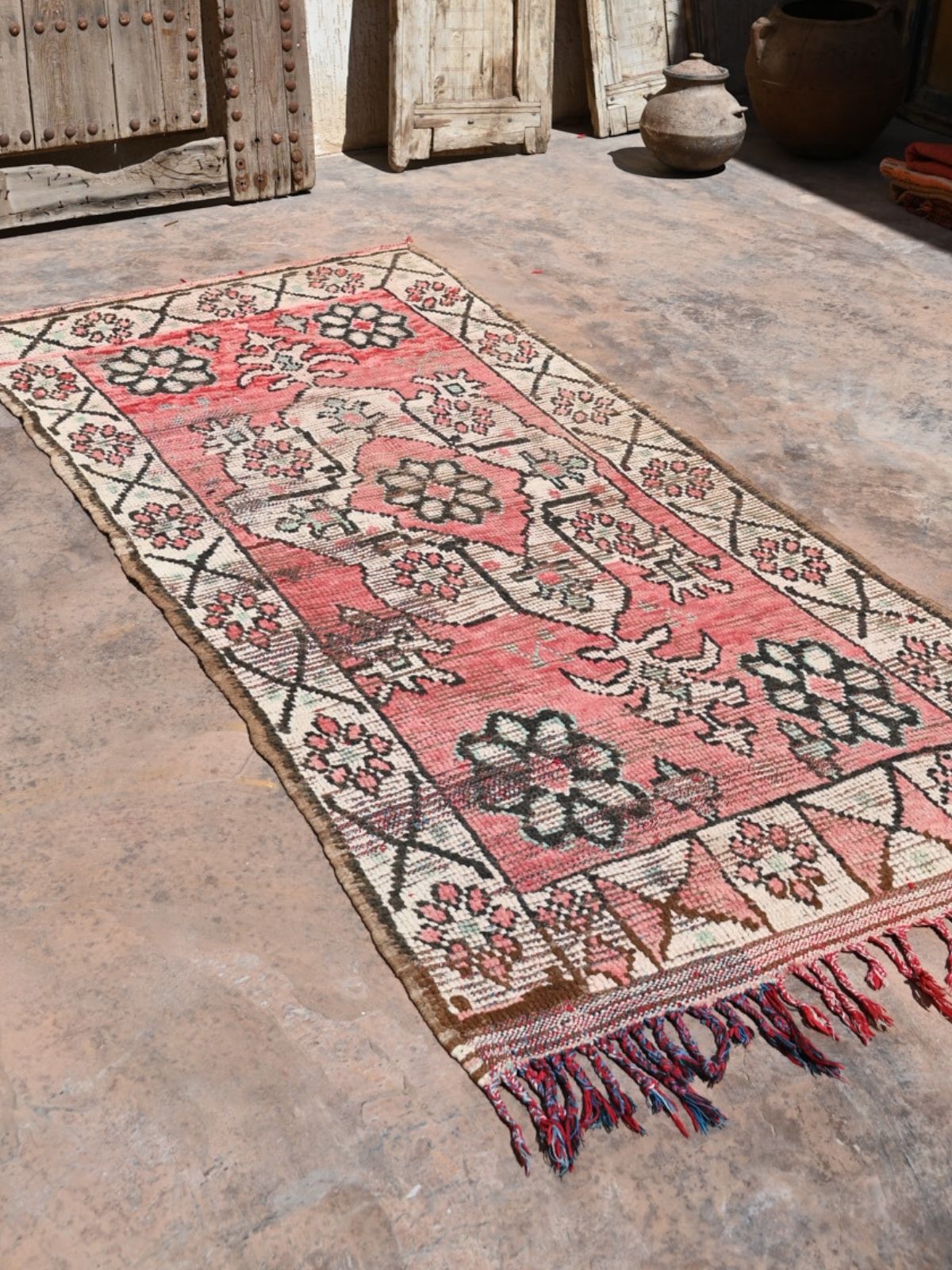 Boujad Vintage Moroccan Runner Rug - Red & Brown 100x245cm