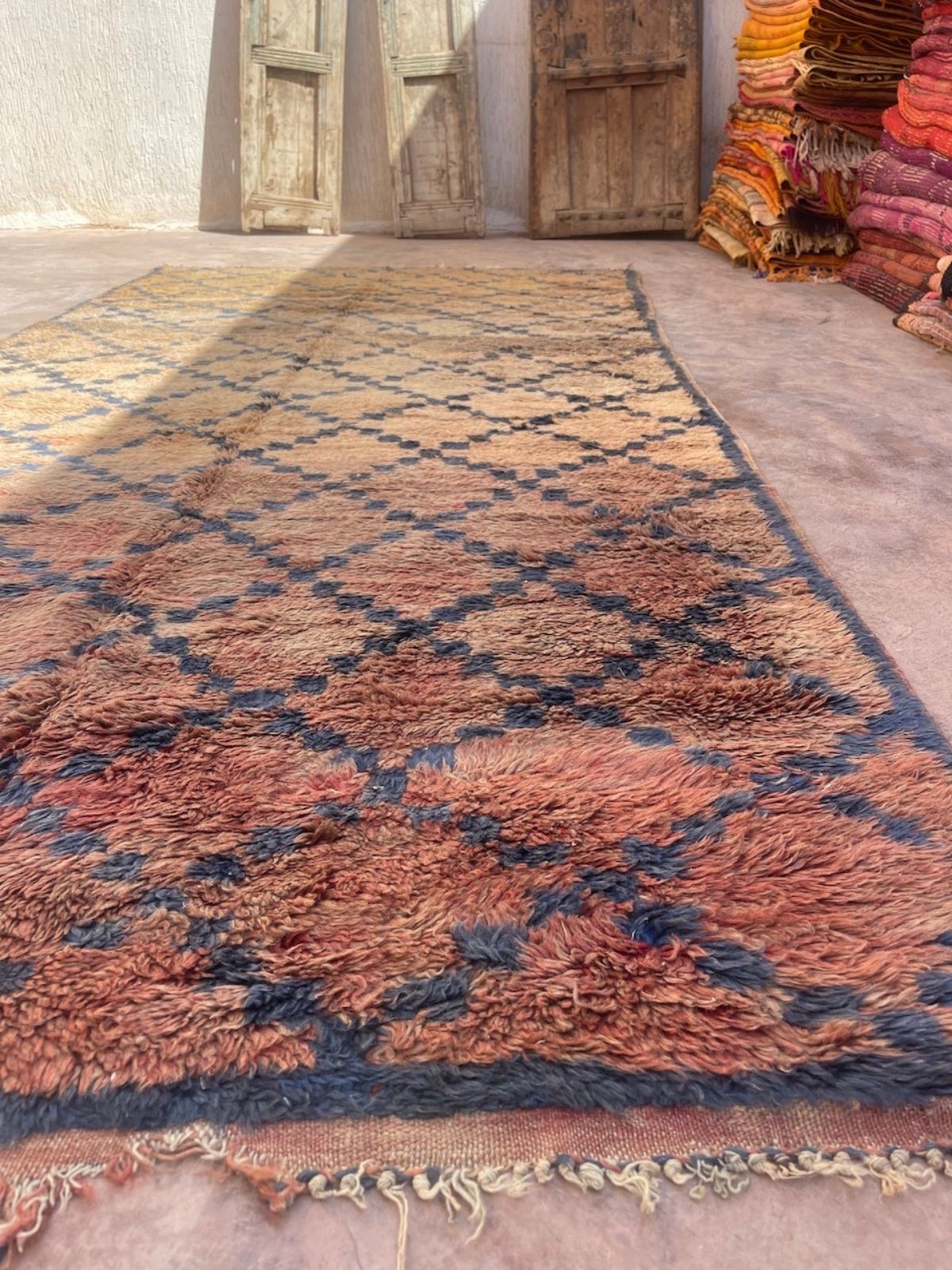 Vintage Marmoucha Rug - Blush Olive Blue 180x350cm - Nouvelle Nomad