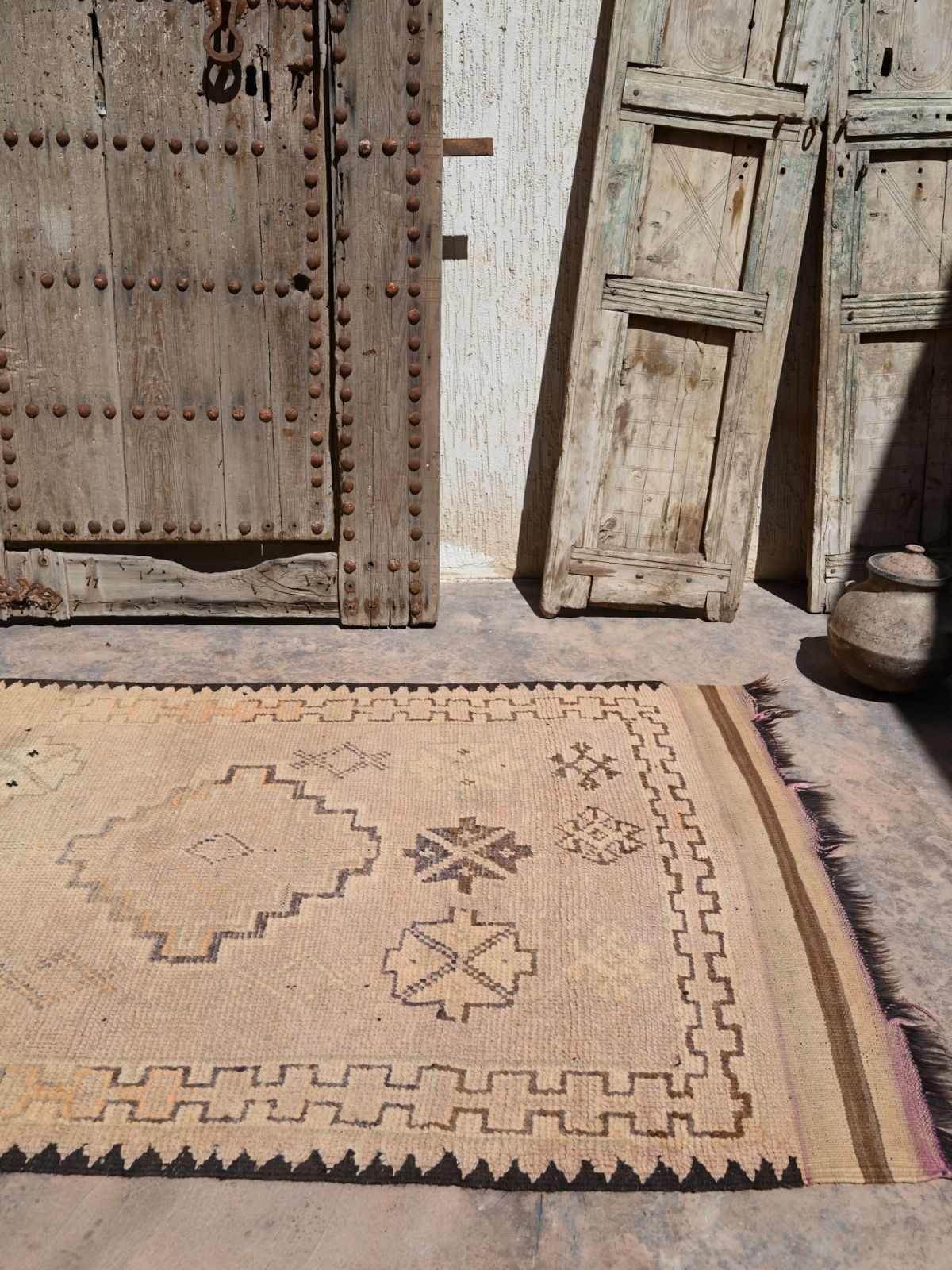 Vintage Haouz Rug - Neutral Beige & Brown 118x210cm