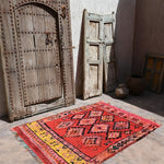 Vintage Boujad Rug - Bright Red Diamonds 128x170cm
