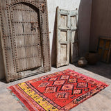 Vintage Boujad Rug - Bright Red Diamonds 128x170cm