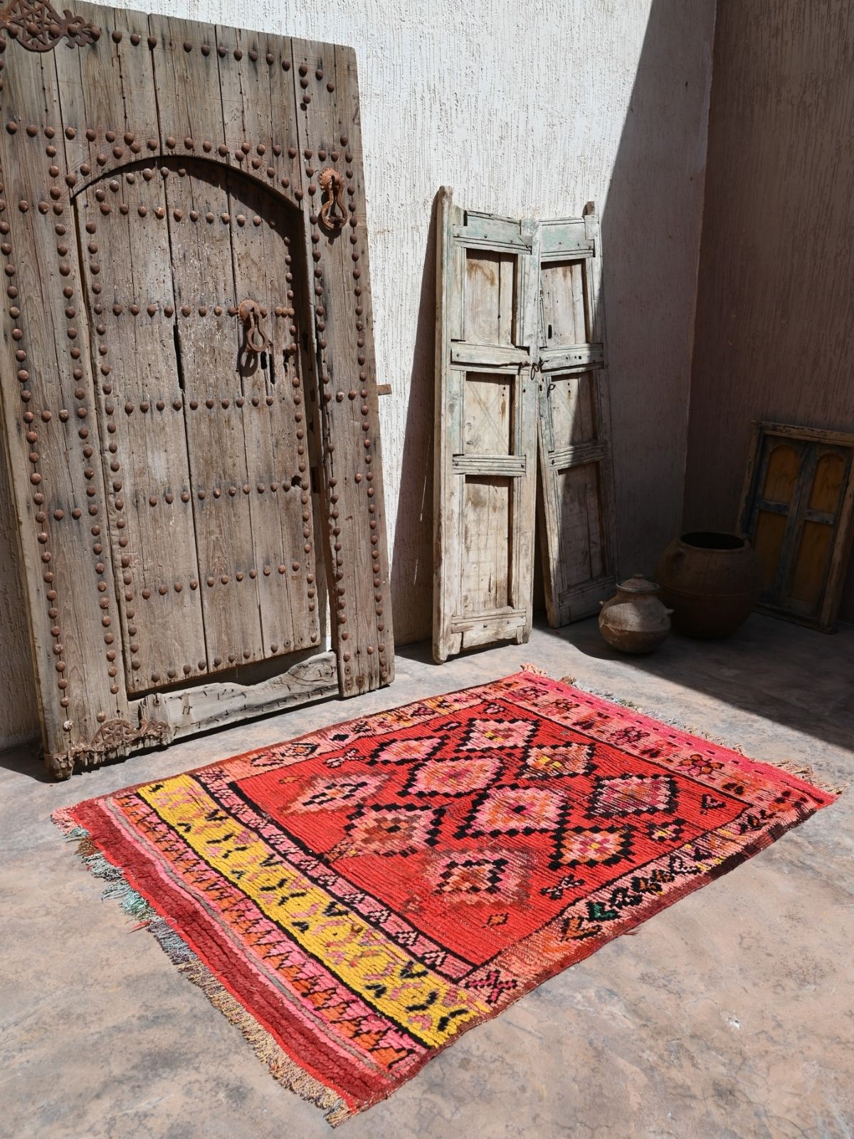 Vintage Boujad Rug - Bright Red Diamonds 128x170cm