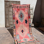 Vintage Boujad Runner Rug - Pink Blue Diamond 105x230cm
