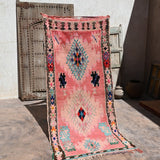 Vintage Boujad Runner Rug - Pink Blue Diamond 105x230cm