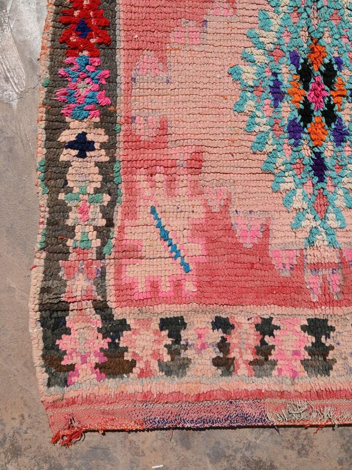 Vintage Boujad Runner Rug - Pink Blue Diamond 105x230cm